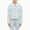 Erl Faux Shearling-trimmed Denim Jacket In Light Blue