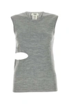 Fendi Sleeveless Wool Top With Unique Cut-out Detail In Gray