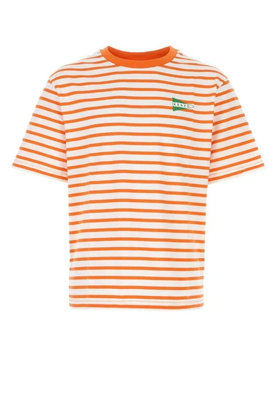 Kenzo Striped Logo-print T-shirt In Orange