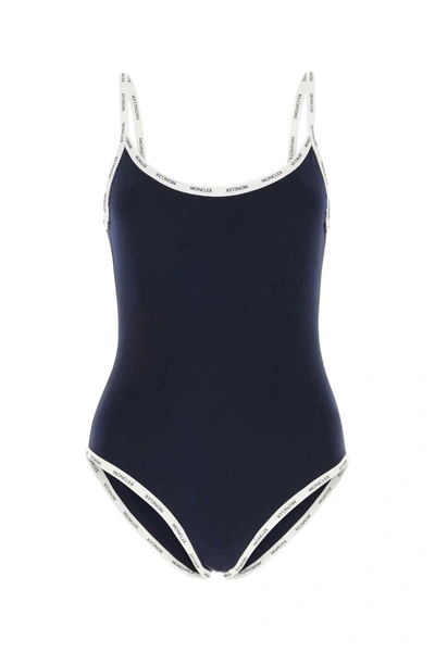 Moncler Logo Trim One-piece Swimsuit In Blue