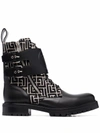 Balmain Bicolor Smooth And Monogram Jacquard Phil Ranger Ankle Boots In Ivory/black