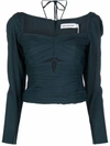 Self-portrait Slate Stretch Crepe Cut Top In Black