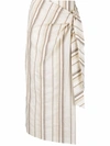 Brunello Cucinelli Striped Knot-front Cotton-linen Midi Skirt In C3424