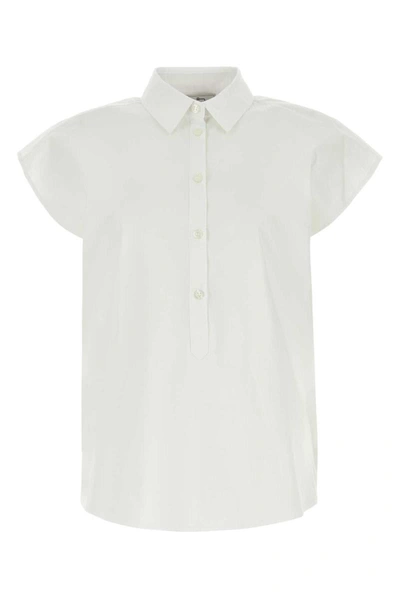 Woolrich Short-sleeved Blouse In Pure Cotton Poplin In White
