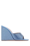 Amina Muaddi Lupita Crystal-embellished Satin Wedge Sandals In Light Blue
