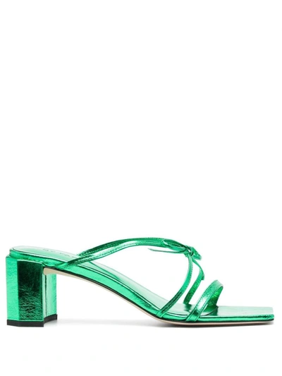 By Far June Metallic Leather Mules In Green