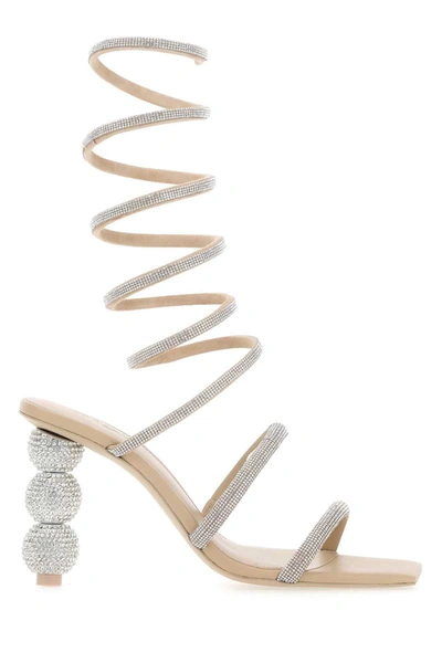 Cult Gaia Leslie Crystal-embellished Ankle-wrap Sandals In Metallic