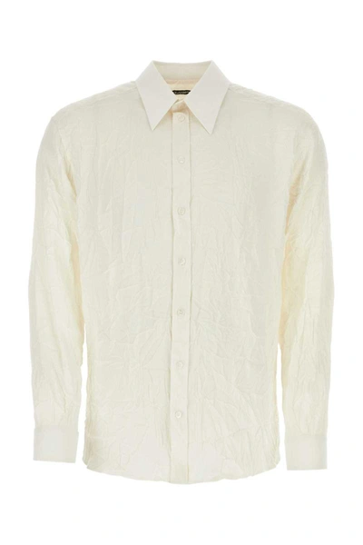 Dolce & Gabbana Long-sleeve Silk Longline Shirt In Bianco