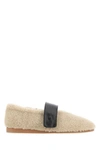 Low Classic Faux Fur Mary Jane Ballerinas In Beige O Tan