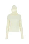 Low Classic Versatile Ribbed Wool Sweater With Detachable Balaclava In White