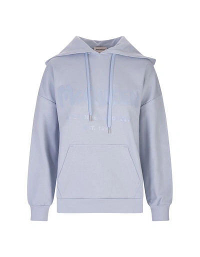 Alexander Mcqueen Light Mcqueen Graffiti Hoodie In Blue