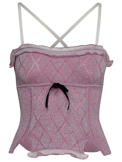 Cormio Bow-detailed Knitted Top In Pink & Purple