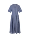 Fabiana Filippi V-neck Chambray Linen Midi Dress In Blue