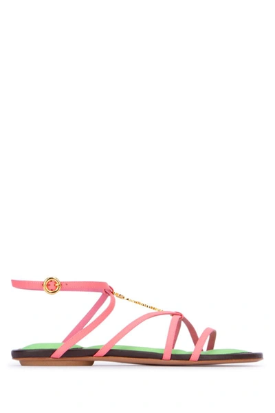 Jacquemus Embellished Leather Sandals In Pink