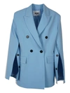 Msgm Light Blue Double-breasted Jacket With Buttoned Sleeves In Stretch Wool Woman In <p> Jacket Clothing