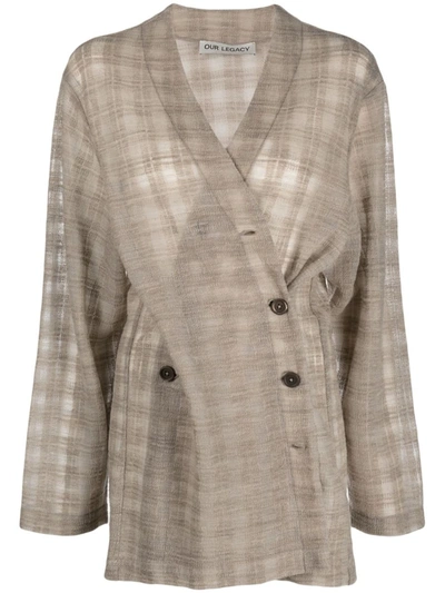 Our Legacy Midline Checked Cardigan In Grey Disintegration