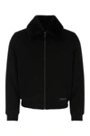 Prada Ribbed Fur Collar Jacket In Nero
