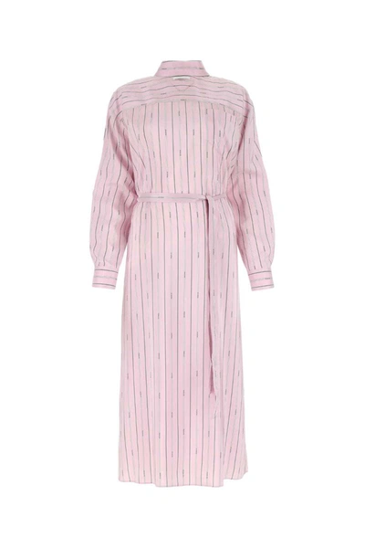 Prada Striped Belted Long Sleeved Shirt Dress In Stripped