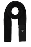 Prada Wool Scarf With Re-nylon Gabardine Pocket In Black