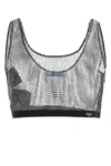 Prada Crystal-embellished Mesh Crop Top In Printed