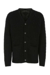 Prada Oversize V-neck Cardigan With Cable Knit Pattern In Black