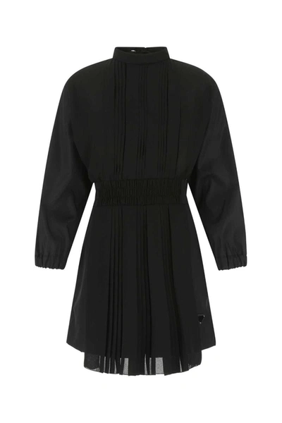 Prada Flared, Pleated High-neck Playsuit In Black
