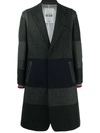 Valentino Single-breasted Patchwork Wool-blend Coat In Grey/navy