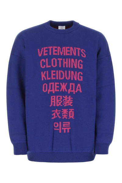 Vetements Intarsia Logo Jumper In Blue