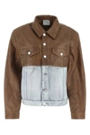 Vtmnts Leather And Denim Jacket In Multicoloured