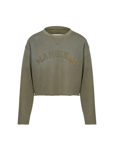 Maison Margiela Logo Cotton Jersey Crewneck Sweatshirt In Green