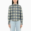 Bottega Veneta Check-printed Leather Flannel Shirt In Blue