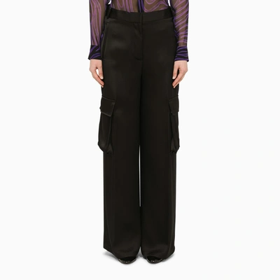 Versace High-rise Wide-leg Satin Cargo Trousers In Black