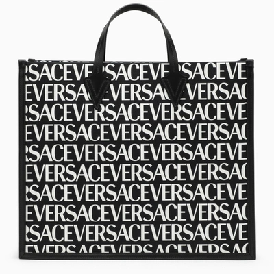 Versace Logo-print Tote Bag In Black,white