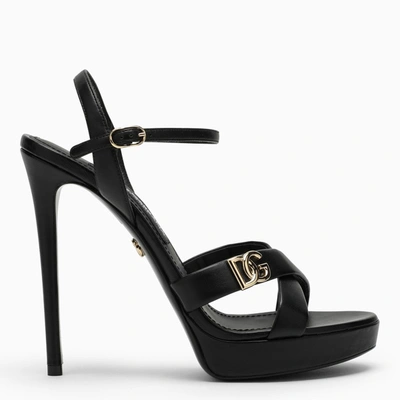 DOLCE & GABBANA BLACK HIGH SANDALS WITH DG PLAQUE,CR1480AD437/M_DOLCE-80999_500-40