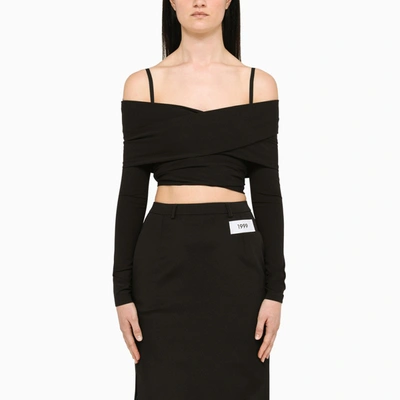 DOLCE & GABBANA BLACK TOP WITH BOAT NECKLINE,F26T8TFUGPO/M_DOLCE-N0000_102-42