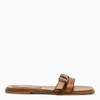 DSQUARED2 BROWN LEATHER FLAT SANDALS WITH D2-BUCKLE,FSW005912900001/M_DSQUA-5089_500-40
