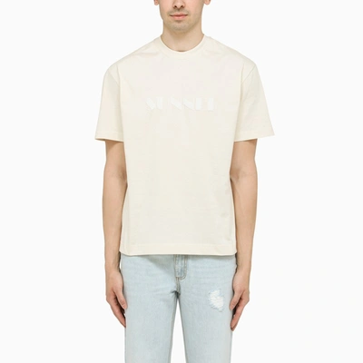 SUNNEI BEIGE CREW-NECK T-SHIRT WITH LOGO,MRTWXJER044-JER012/M_SUNNE-002A_323-XL