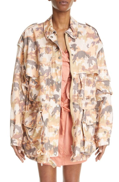 Isabel Marant Elize Camouflage-print Cotton-twill Jacket In Camel