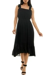 Nina Leonard Tie Strap High-low Dress In Black
