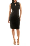 Nina Leonard Pleated Keyhole Sheath Dress In Black