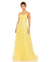 Mac Duggal Floral Applique Cami A Line Gown In Yellow