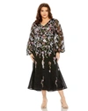 Mac Duggal Puff Sleeve High Neck Embellished A Line Dress In Black Multi