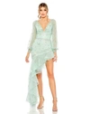Mac Duggal V Neck Empire Sleeve High Low Dress In Seafoam
