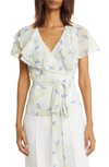 Ted Baker Gemmiaa Floral Print Ruffled Wrap Blouse In Sky Blue