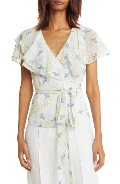 Ted Baker Gemmiaa Floral Print Ruffled Wrap Blouse In Blue