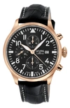 GEVRIL VAUGHN AUTOMATIC CHRONOGRAPH LEATHER STRAP WATCH, 44MM