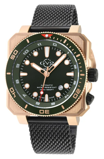 Gv2 Xo Submarine Swiss Mesh Strap Bracelet Watch, 44mm In Black