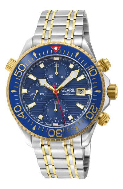 Gevril Men's Hudson Yards Swiss Automatic Two-tone Ss Ipyg Stainless Steel Bracelet Watch 43mm In Two Tone  / Blue / Gold Tone / Yellow