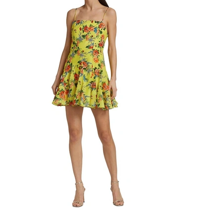 Alice And Olivia Ginny Spaghetti Strap Fitted Top Mini Dress In Floral Express Lemon Sorbet In Multi