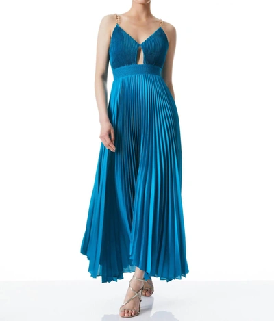 Alice And Olivia Gloria Chain Strap Pleated Cut Out Maxi Dress In Ocean Blue
